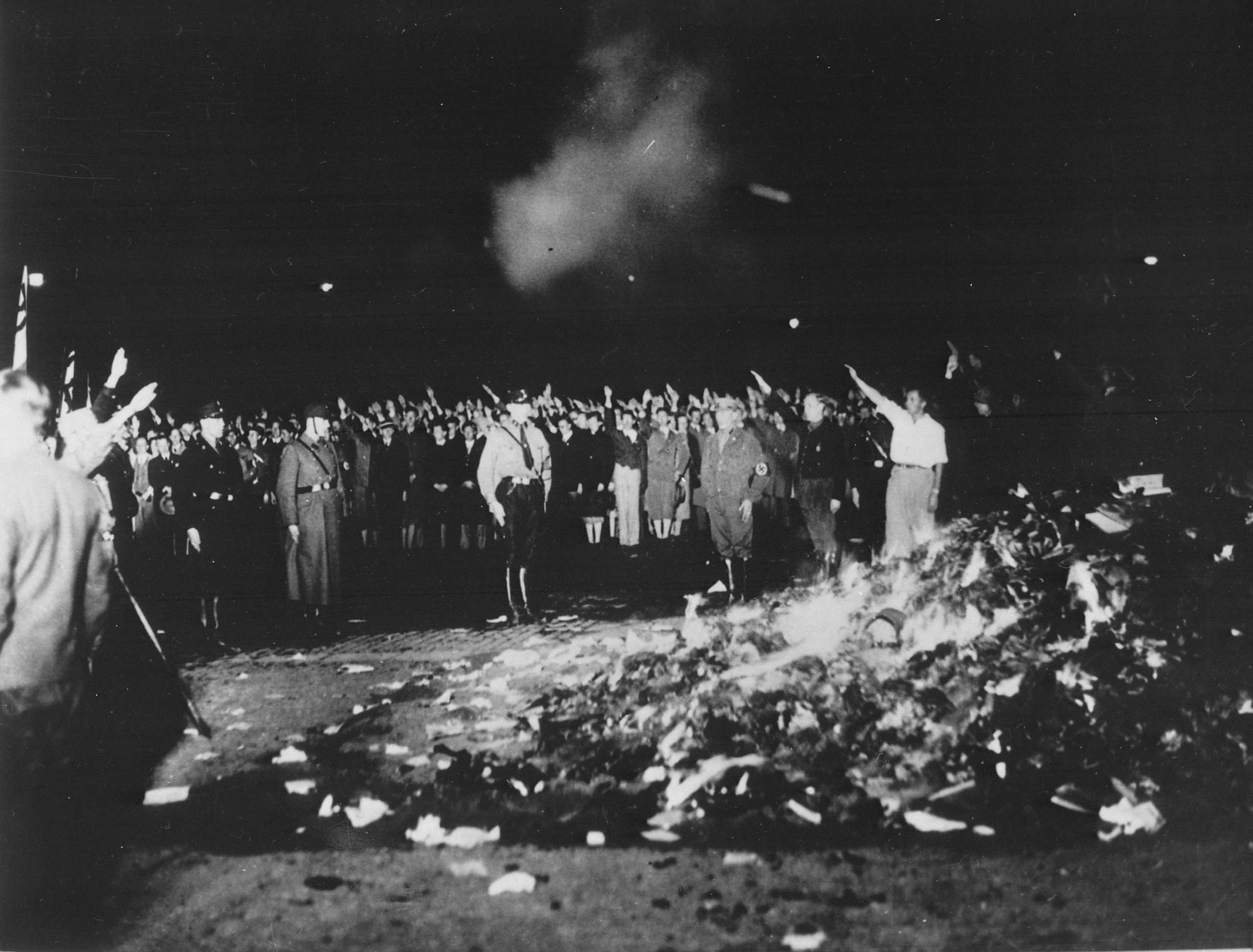 Book burning in Berlin, Germany, 1933.