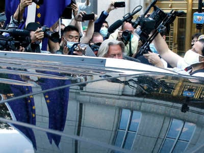 Stephen Bannon exits Manhattan Federal Court on August 20, 2020, in New York City.