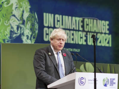 U.K. Prime Minister Boris Johnson speaks at the 26th UN Climate Change Conference of the Parties (COP26) on November 2, 2021.