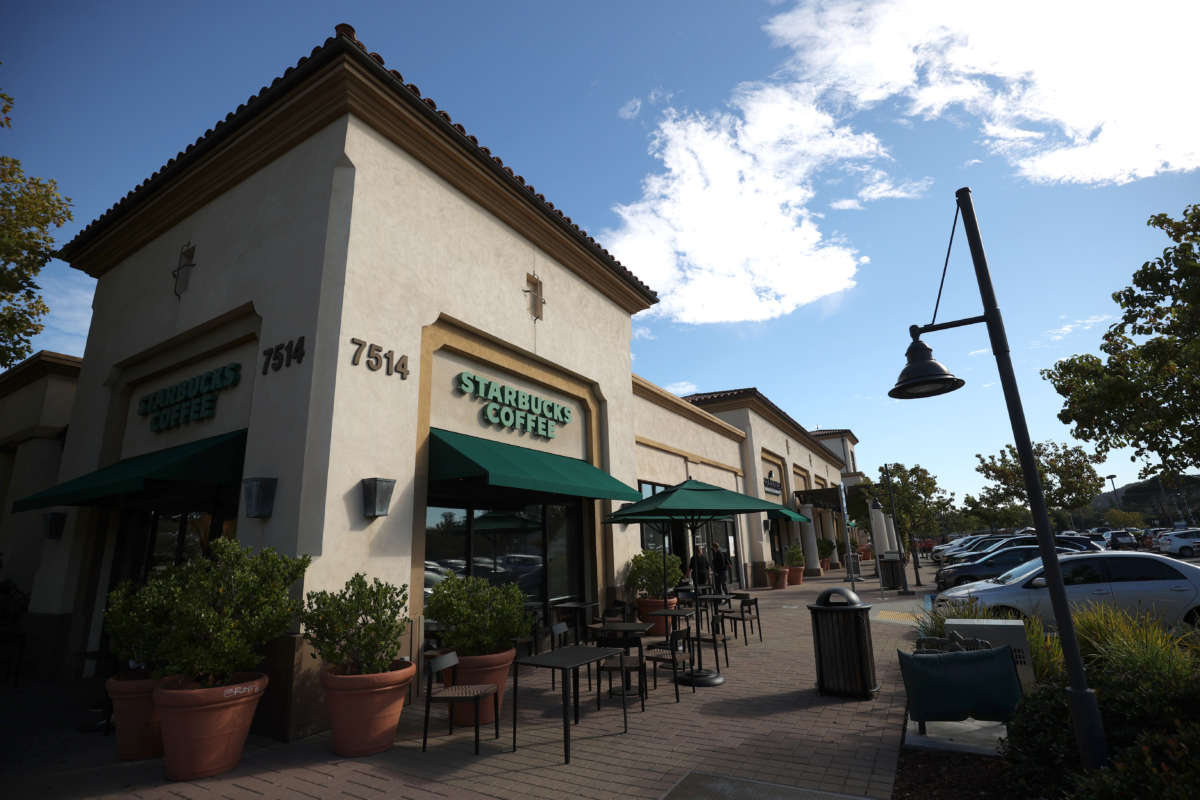 A view of a Starbucks store on October 29, 2021, in Novato, California.