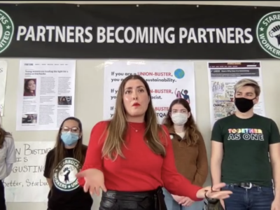 Eleven-year Starbucks barista and union-drive organizer Michelle Eisen speaks during a virtual press conference on December 1, 2021, from Buffalo, New York.