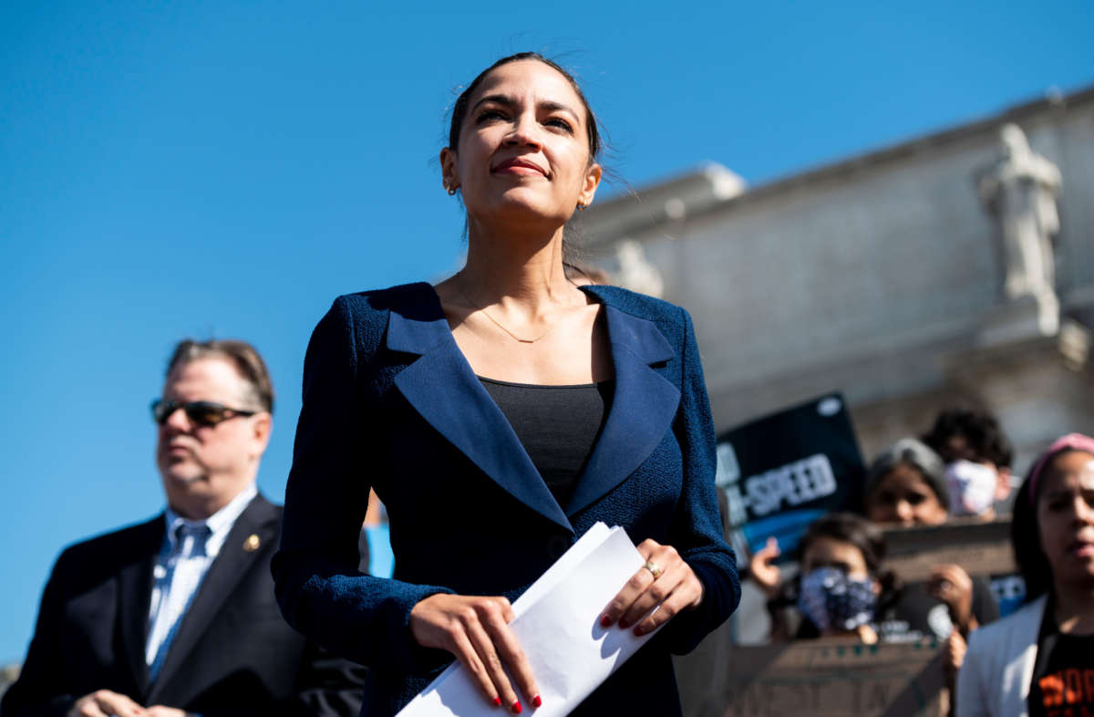 Rep. Alexandria Ocasio-Cortez co-hosts an event outside Union Station in Washington, D.C., on June 16, 2021.