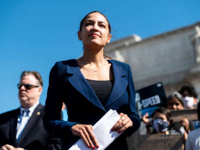 Rep. Alexandria Ocasio-Cortez co-hosts an event outside Union Station in Washington, D.C., on June 16, 2021.