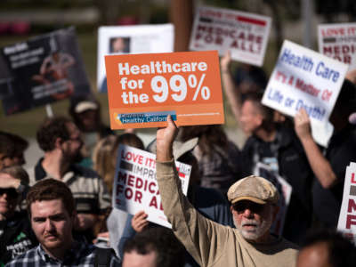 Participants in the Medicare for All Rally in Los Angeles, California, on February 4, 2017.