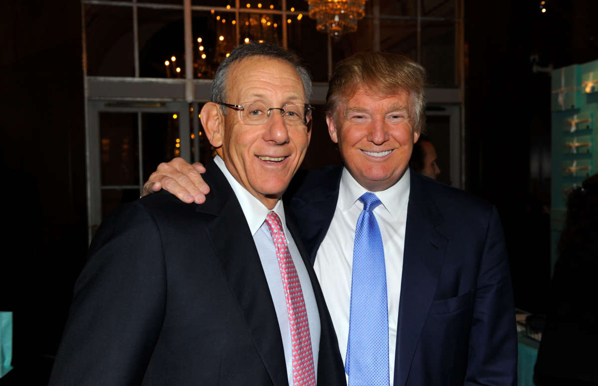 Real estate tycoon Stephen Ross, left, and Donald Trump attend the 25th Great Sports Legends Dinner at The Waldorf-Astoria on September 27, 2010, in New York City.
