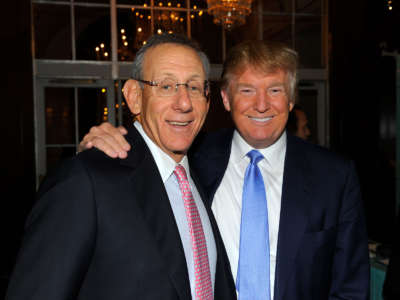 Real estate tycoon Stephen Ross, left, and Donald Trump attend the 25th Great Sports Legends Dinner at The Waldorf-Astoria on September 27, 2010, in New York City.