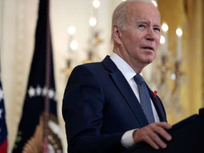 President Joe Biden delivers remarks commemorating World AIDS Day at the White House on December 1, 2021, in Washington, D.C.