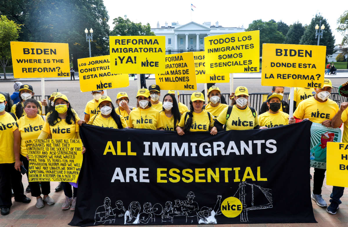 Hundreds of immigrants stage a protest demanding immigration reform in front of White House in Washington, D.C., on October 7, 2021.