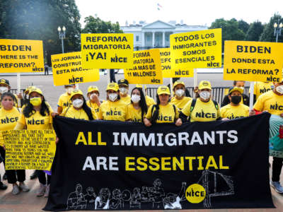 Hundreds of immigrants stage a protest demanding immigration reform in front of White House in Washington, D.C., on October 7, 2021.