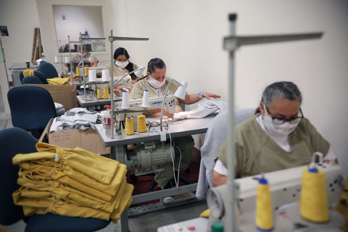 Women sew masks in prison