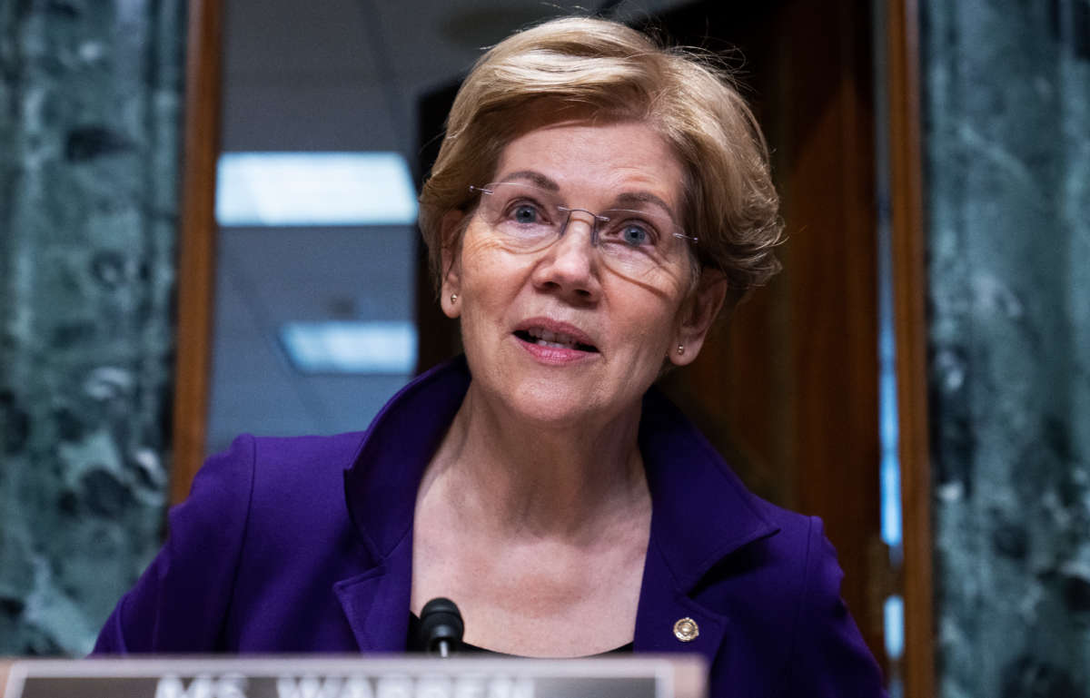 Sen. Elizabeth Warren speaks during a hearing in the Dirksen Building on December 7, 2021.