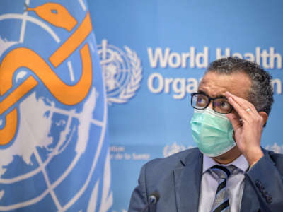World Health Organization (WHO) Director-General Tedros Adhanom Ghebreyesus attends a press conference on December 20, 2021, at the WHO headquarters in Geneva.