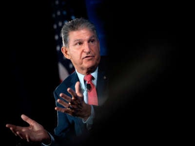 Sen. Joe Manchin speaks during an event with the Economic Club of Washington at the Capitol Hilton Hotel on October 26, 2021, in Washington, D.C.