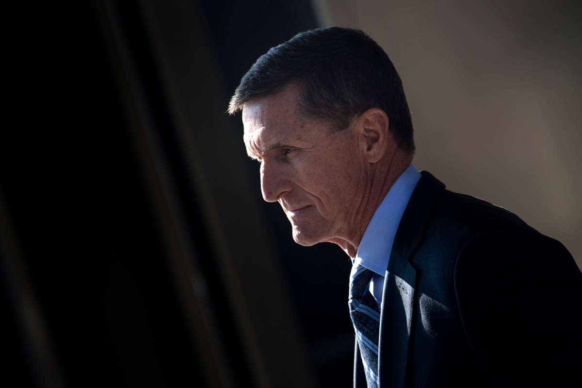 Gen. Michael Flynn, former national security adviser to President Donald Trump, leaves Federal Court on December 1, 2017, in Washington, D.C.