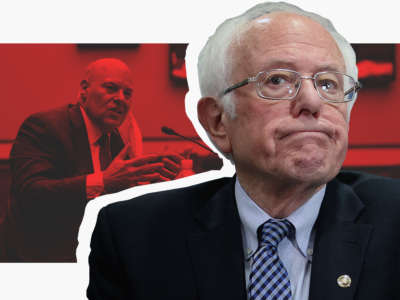 Collage with United States Postmaster General Louis DeJoy and Senator Bernie Sanders