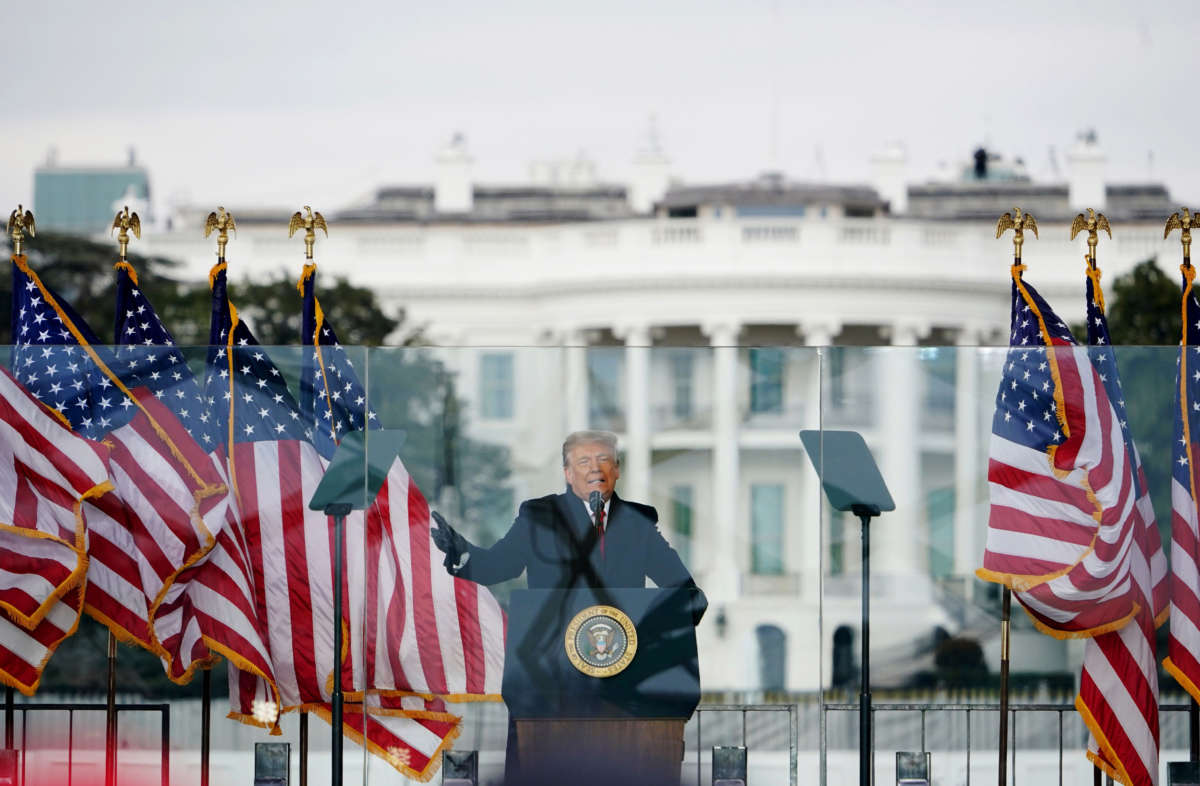 President Donald Trump speaks to supporters from The Ellipse near the White House on January 6, 2021, in Washington, D.C.