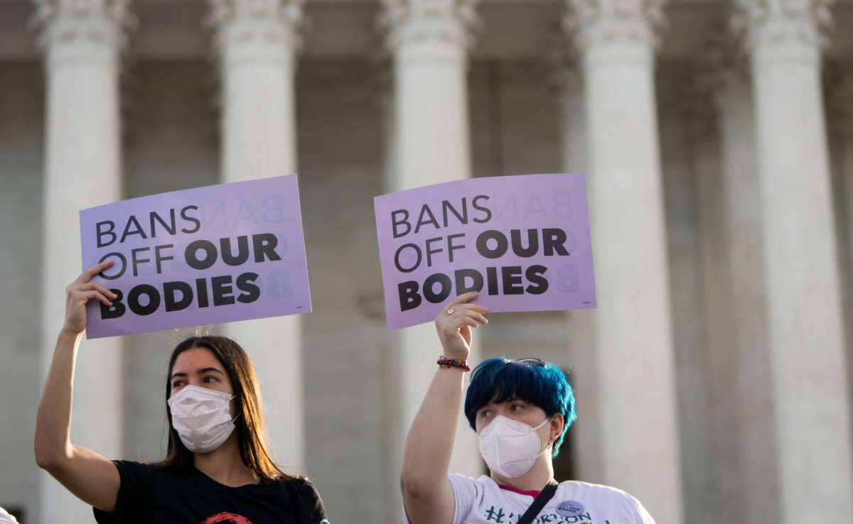 Pro-choice demonstrators rally outside the U.S. Supreme Court on November 1, 2021, in Washington, D.C.