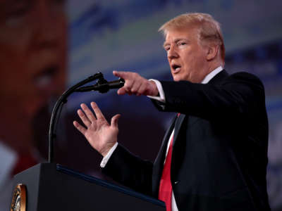 President Donald Trump speaks at the 2018 Conservative Political Action Conference in National Harbor, Maryland, on February 23, 2018.