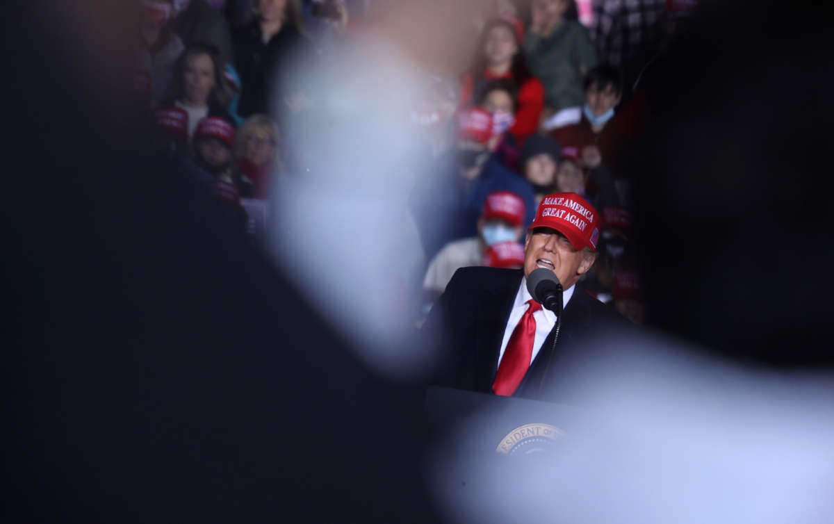 President Donald Trump speaks during a campaign rally at Richard B. Russell Airport on November 1, 2020, in Rome, Georgia.