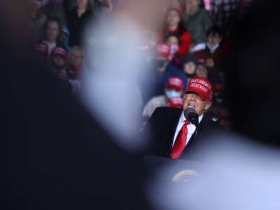 President Donald Trump speaks during a campaign rally at Richard B. Russell Airport on November 1, 2020, in Rome, Georgia.