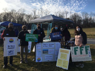 Campaigners at their encampment in Wilmington, Delaware, are calling on President Joe Biden to declare a federal climate emergency and end fossil fuel projects across the United States.