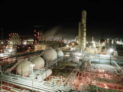 View of an oil refinery at night