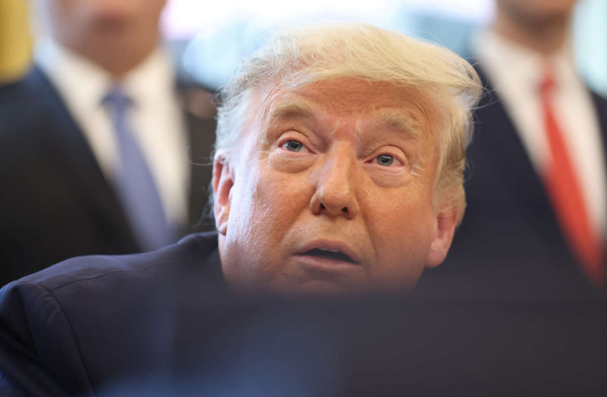 President Donald Trump speaks in the Oval Office on October 23, 2020, in Washington, D.C.