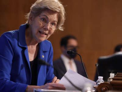 Sen. Elizabeth Warren speaks during a hearing at Dirksen Senate Office Building on August 3, 2021, on Capitol Hill in Washington, D.C.