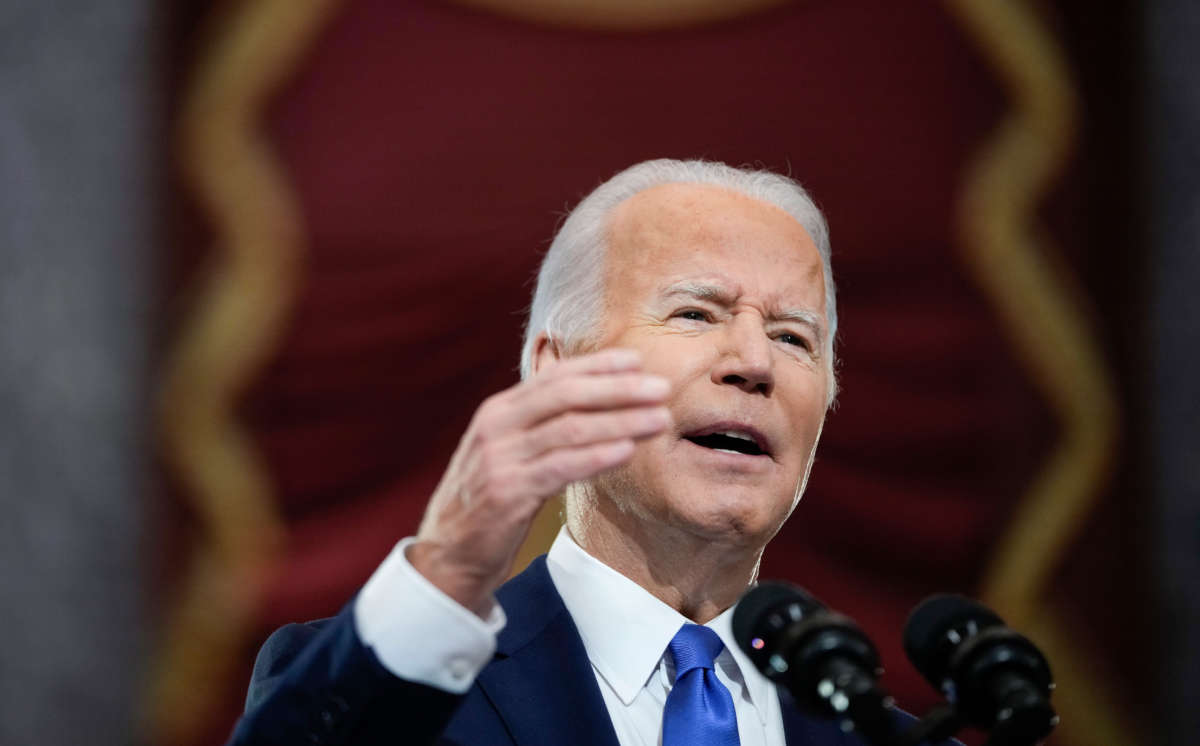 President Joe Biden delivers remarks during a ceremony in Statuary Hall at the U.S. Capitol on January 6, 2022, in Washington, D.C.