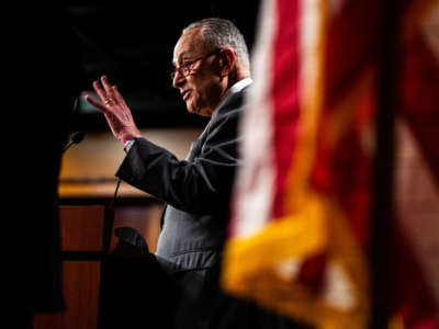 Senate Majority Leader Chuck Schumer speaks during a news conference on Capitol Hill on January 4, 2022 in Washington, D.C.