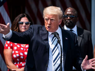 Former President Donald Trump speaks during a press conference at the Trump National Golf Club on July 7, 2021, in Bedminster, New Jersey.