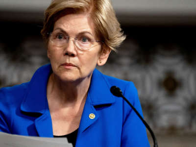 Senator Elizabeth Warren is seen in the Dirksen Senate Office Building on Capitol Hill in Washington, D.C. on September 28, 2021.