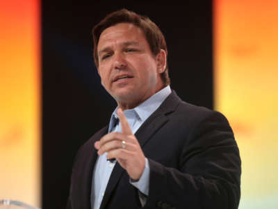 Gov. Ron DeSantis speaks with attendees at the 2021 Student Action Summit hosted by Turning Point USA at the Tampa Convention Center in Tampa, Florida, on July 18, 2021.