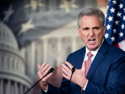 House Minority Leader Kevin McCarthy holds his weekly news conference in the Capitol on January 13, 2022.