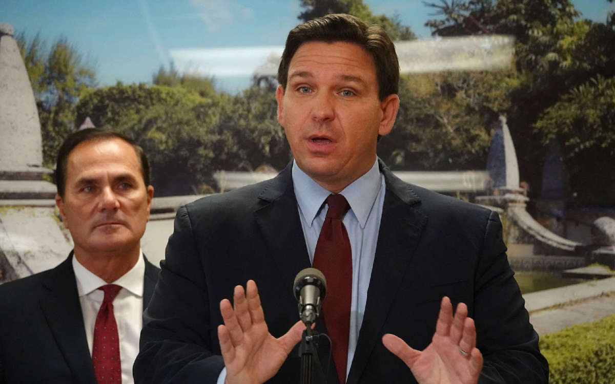 Florida Gov. Ron DeSantis speaks during a news conference in West Palm Beach, Florida, on January 6, 2022.