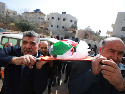 A funeral ceremony held for 80-year-old Palestinian Omar Asad, at Jaljulia village in Ramallah, West Bank, on January 13, 2022.