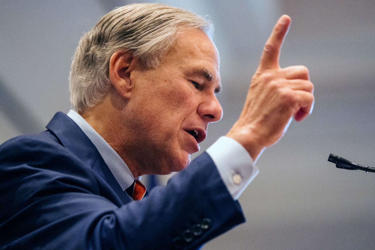 Texas Gov. Greg Abbott speaks during the Houston Region Business Coalition's monthly meeting on October 27, 2021, in Houston, Texas.