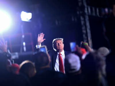 President Donald Trump leaves after speaking at a rally at Middle Georgia Regional Airport in Macon, Georgia, on October 16, 2020.