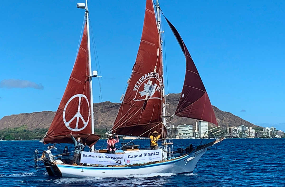 Golden Rule anti-nuclear boat sails in San Diego Bay, April 1, 2019.