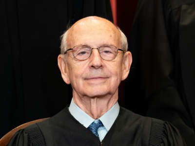 Associate Justice Stephen Breyer sits during a group photo of the Justices at the Supreme Court in Washington, D.C. on April 23, 2021.