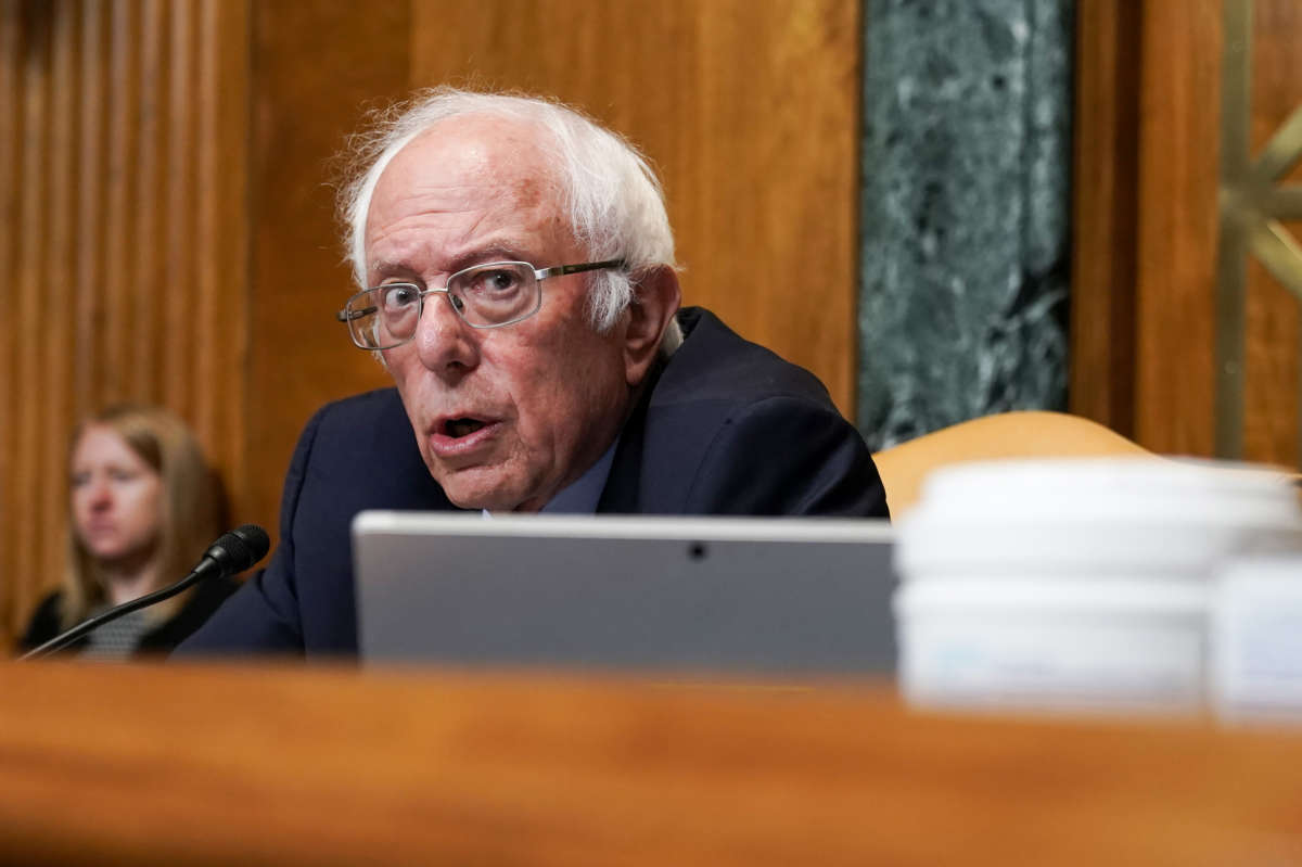 Senate Budget Committee Chairman Bernie Sanders gives an opening statement during a Senate Budget Committee hearing on June 8, 2021, in Washington, D.C.