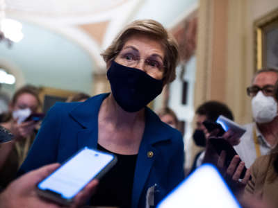 Sen. Elizabeth Warren is seen after the Senate Democrats luncheon in the U.S. Capitol on October 5, 2021.