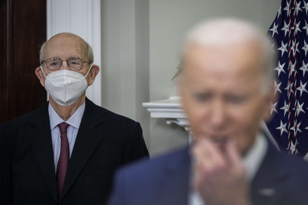 President Joe Biden speaks about the coming retirement of U.S. Supreme Court Associate Justice Stephen Breyer in the Roosevelt Room of the White House on January 27, 2022, in Washington, D.C.