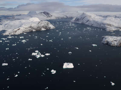 Icebergs are seen from NASA's Oceans Melting Greenland research aircraft on September 7, 2021, near Upernavik, Greenland.