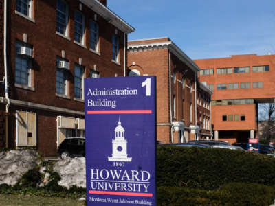 A sign welcomes visitors to Howard University in Washington, D.C., on February 1, 2022.