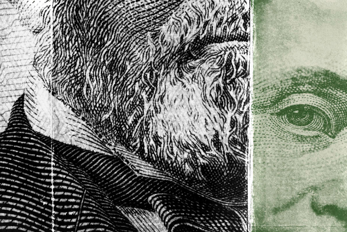 President Grant and Benjamin Franklin close-ups from dollar bills collage