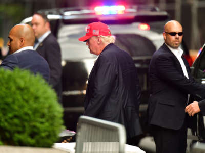 Former President Donald Trump arrives at Trump Tower in Manhattan on August 15, 2021, in New York City.