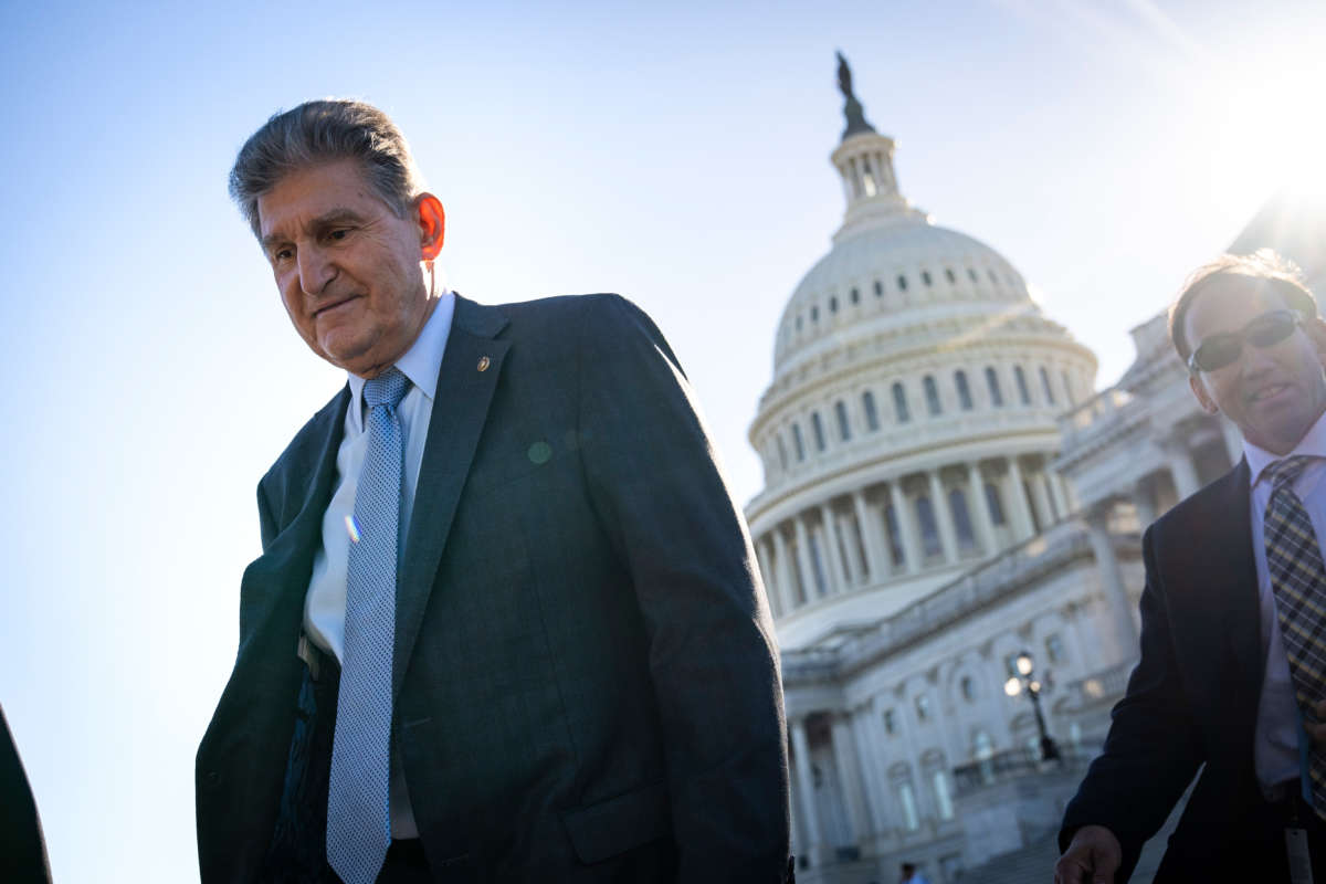 Sen. Joe Manchin leaves the U.S. Capitol after a vote on October 27, 2021, in Washington, D.C.