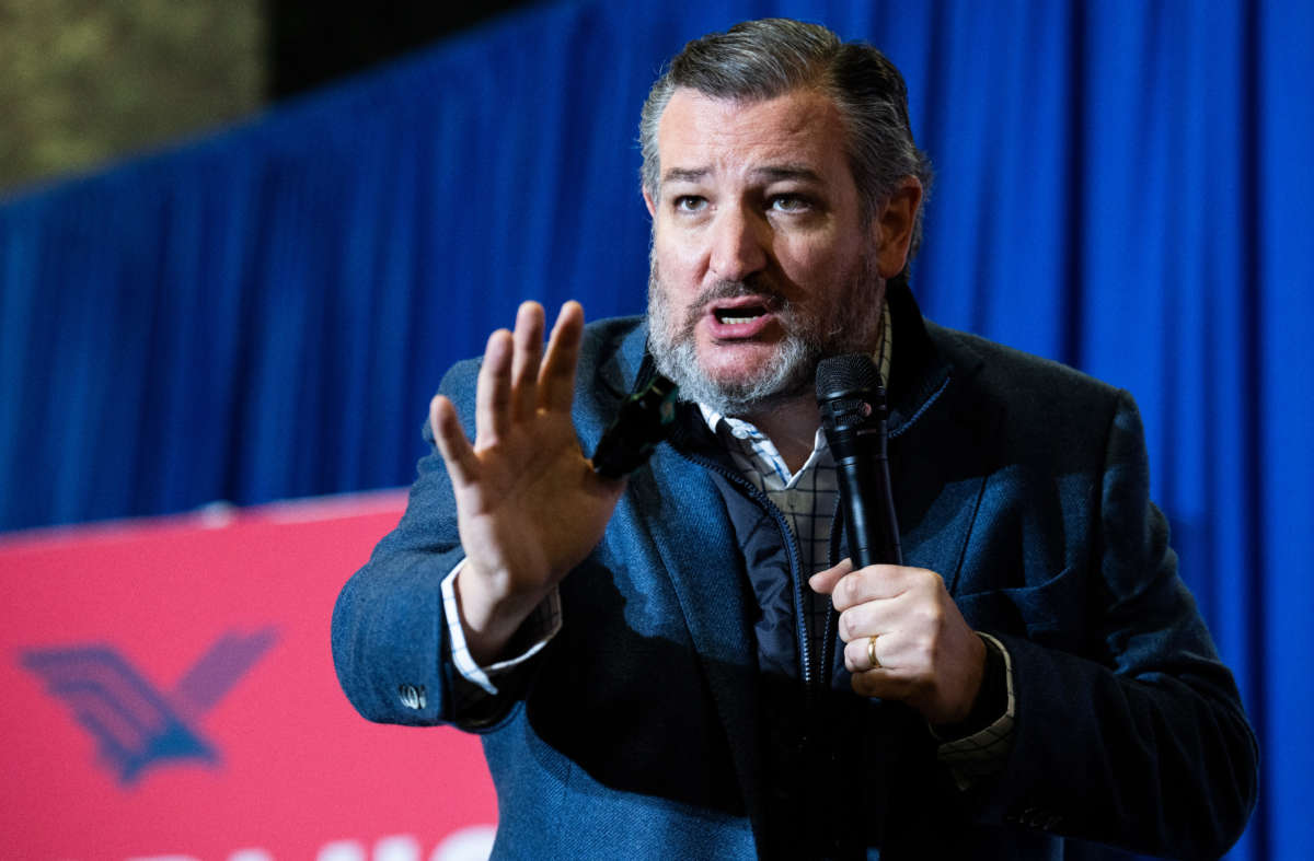 Sen. Ted Cruz speaks during a campaign event at Lehigh Valley Sporting Clays in Coplay, Pennsylvania, on January 25, 2022.