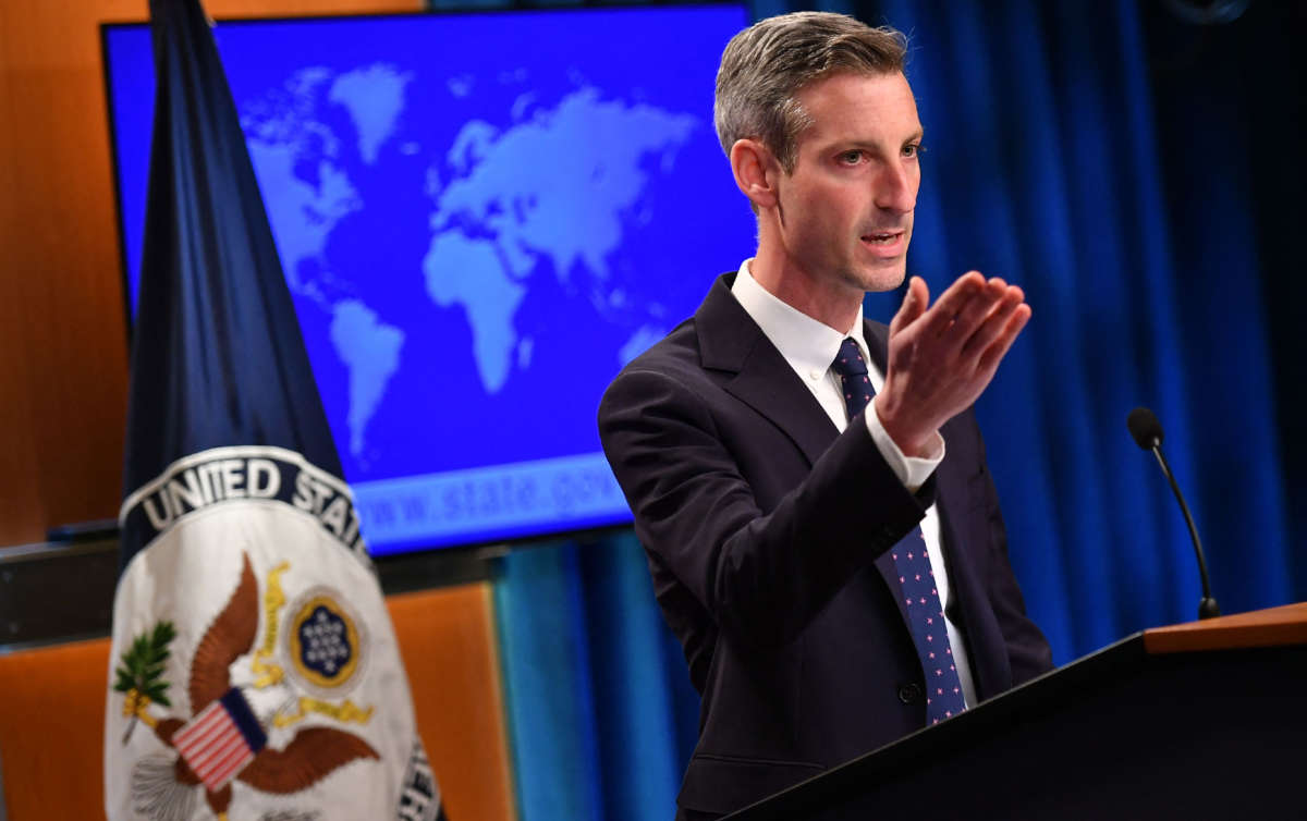 U.S. State Department spokesperson Ned Price speaks during a briefing at the State Department in Washington, D.C., on January 31, 2022.